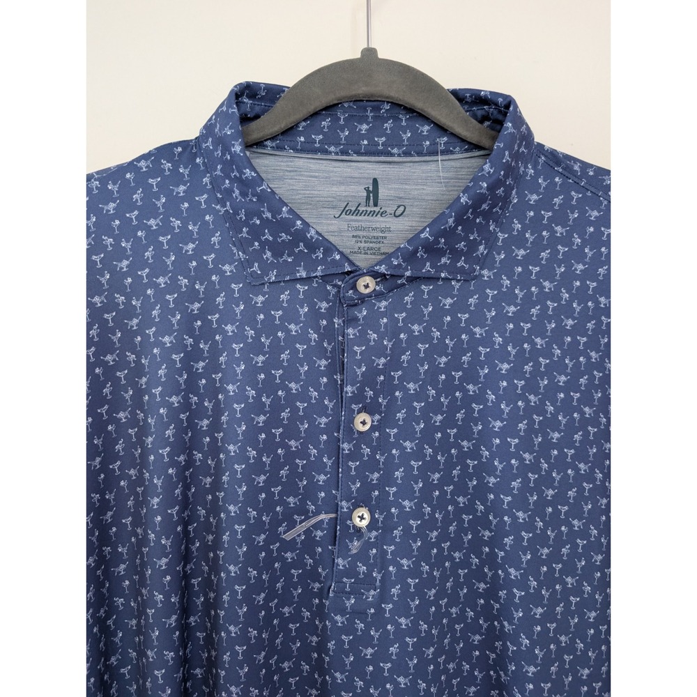 Johnnie-O Featherweight Polo Shirt Mens XL Navy Blue Martini Cocktail Print Golf